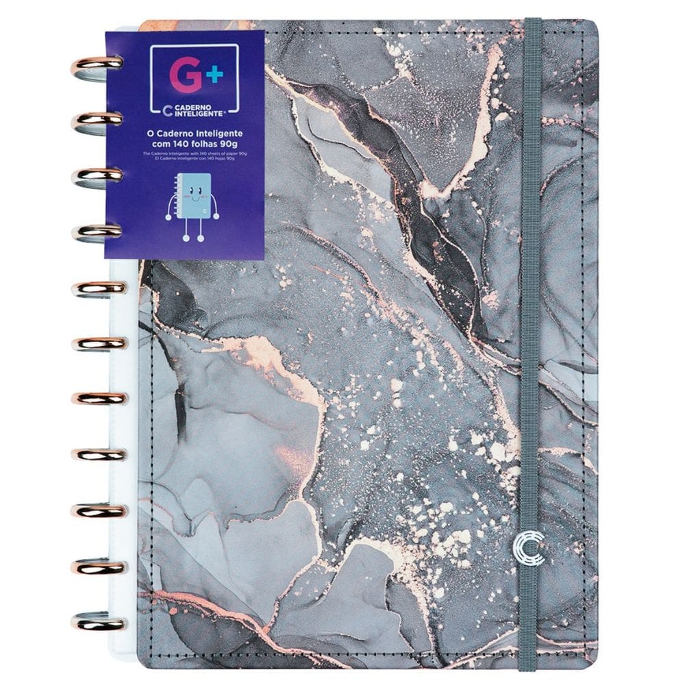 Caderno Inteligente Onyx G+ 10 Matérias Mármore Tamanho A4 Grande 140 Folhas Capa Dura Disco Universitário