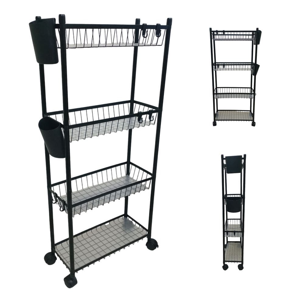 Carrinho 4 Prateleira Organizador Multiuso Banheiro Higiene Ganchos E Escorredor Cozinha Tempero Mantimentos Lavanderia