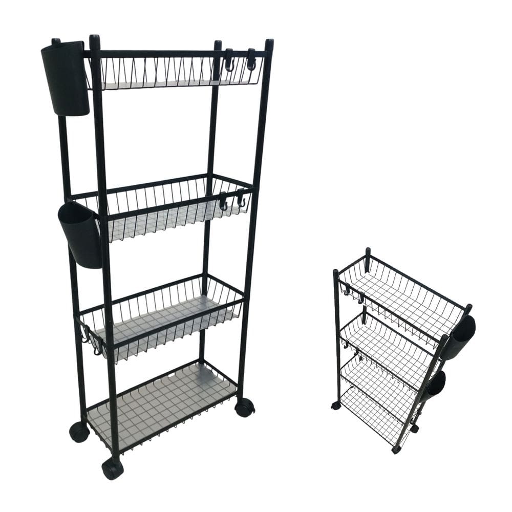 Carrinho 4 Prateleira Organizador Multiuso Cozinha Tempero Mantimentos Lavanderia Banheiro Higiene Ganchos E Escorredor