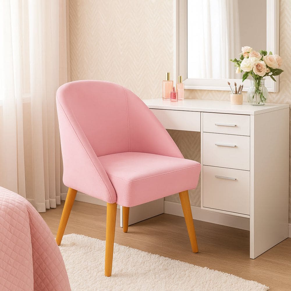 Banqueta Poltrona Lua Rosa Para Recepção Atendimento Penteadeira