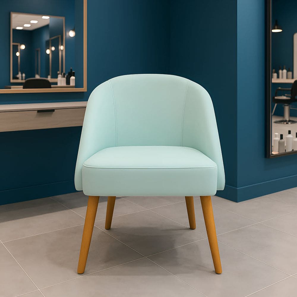 Banqueta Poltrona Lua Azul-Turquesa Para Recepção Atendimento Penteadeira