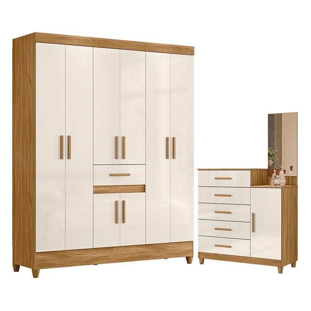 Guarda Roupa Casal Portugal e Cômoda Lisboa Freijó Off White – Moval