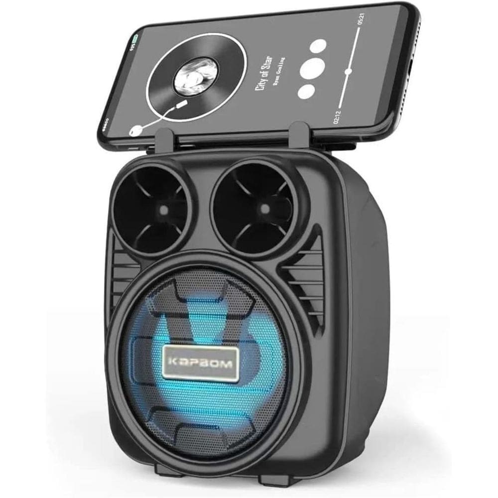 Caixa de Som Portátil com Suporte para Celular - 4h de Bateria com LED Frontal