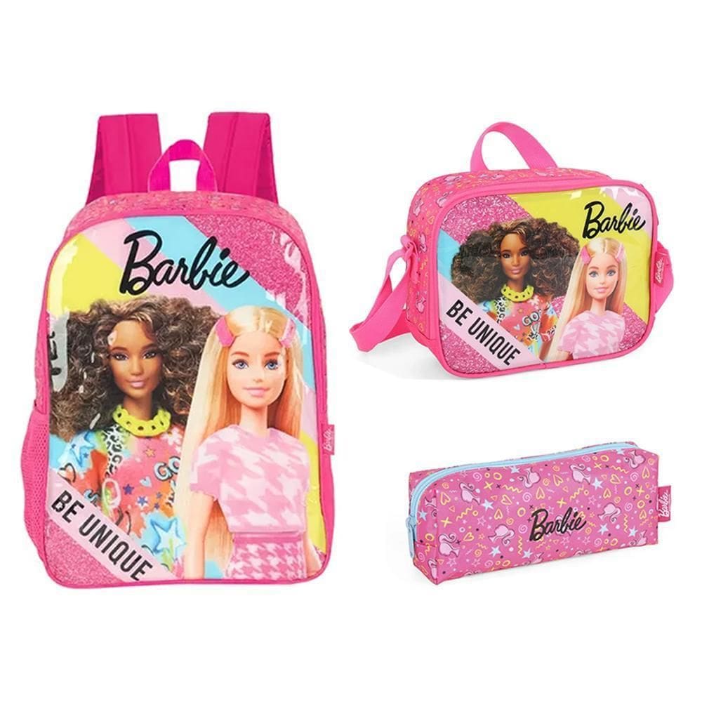 Kit Mochila Costas + Lancheira + Estojo Be Unique - Barbie