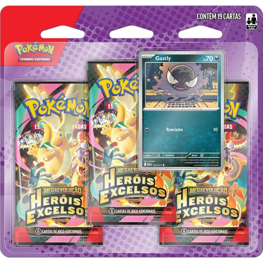 Blister Triplo Pokémon Me02.5 Herois Excelsos Gastly Copag 19 Cartas