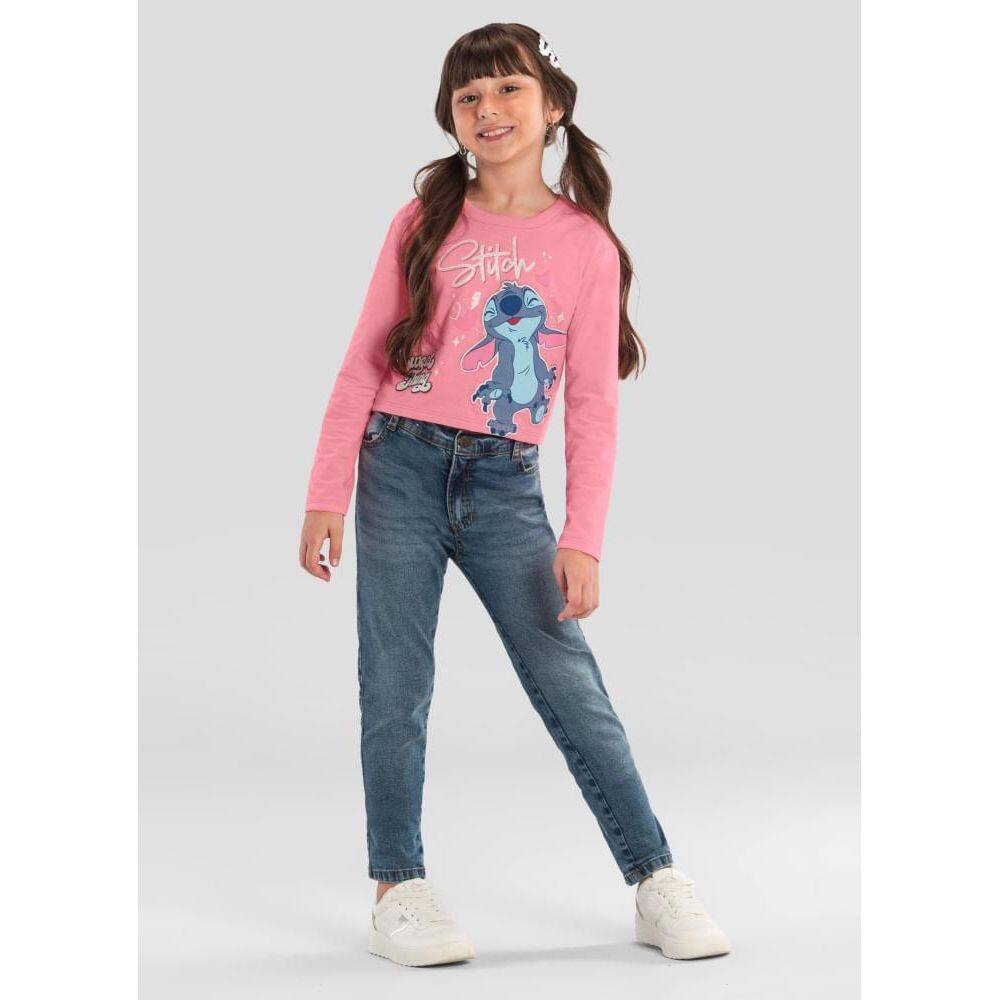 Blusa cropped infantil menina do Stitch Brandili