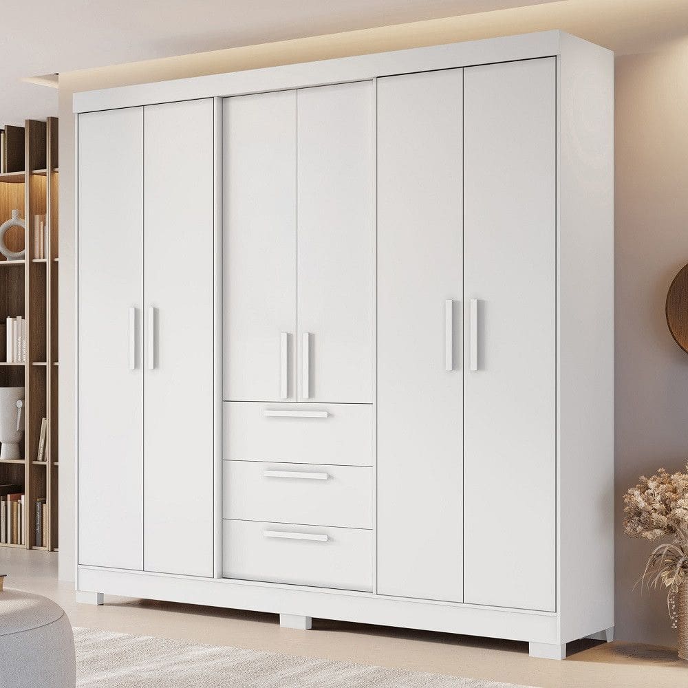 Guarda Roupa Casal com Pes 6 Portas 3 Gavetas em MDF NT 6030 Notavel Moveis