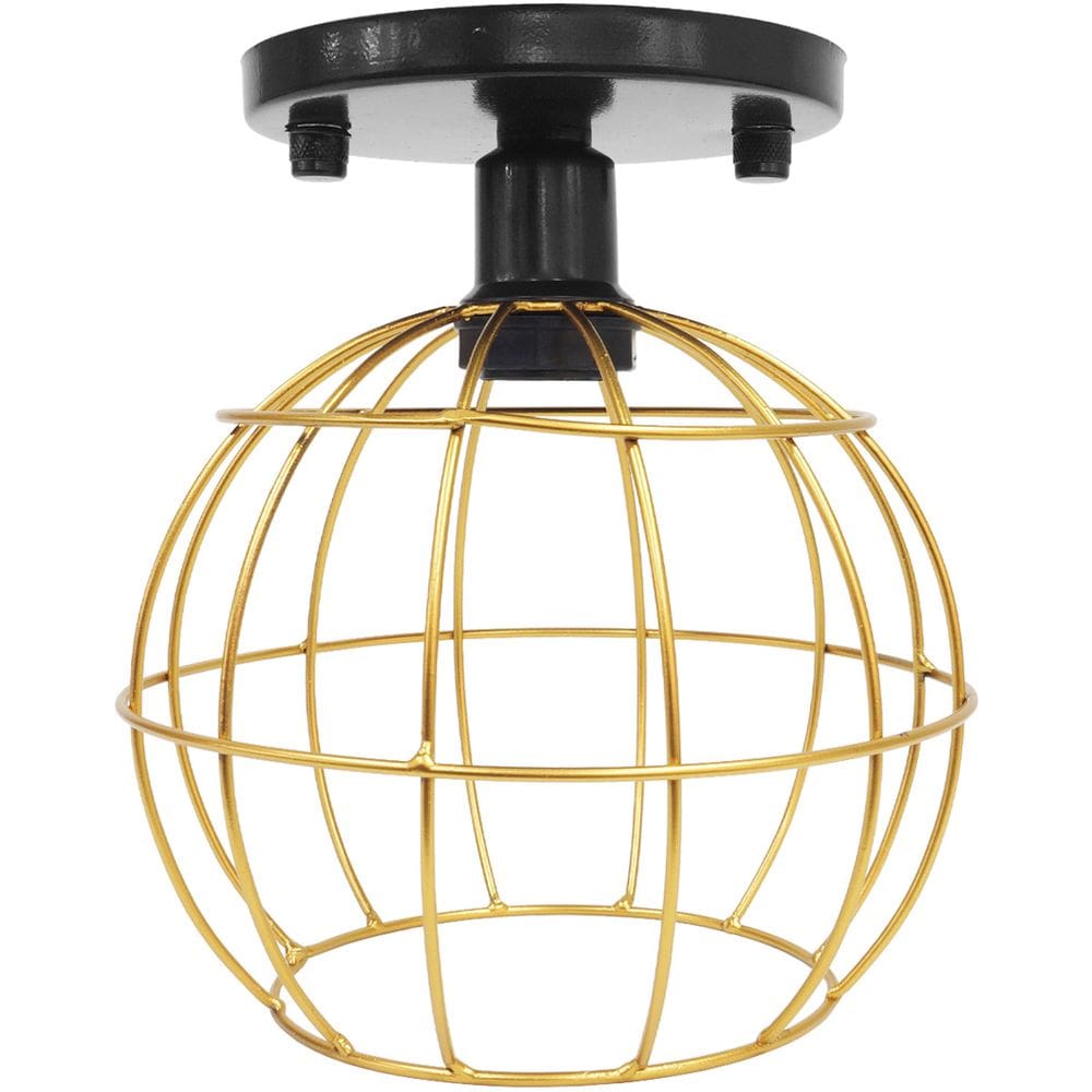 Lustre Teto Plafon Industrial Aramado Globo Dourado Retrô Luminária Vintage Preto Agp Ilumini