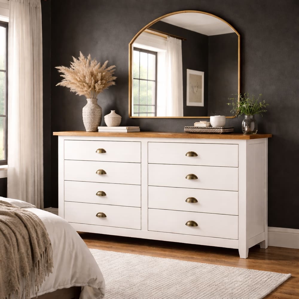 Cômoda Madeira Maciça 8 Gavetas Quarto Closet Boho Rústico