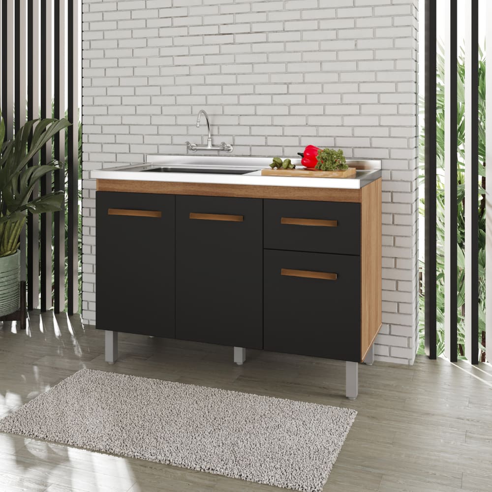 Balcão Para Pia 1,20 Anita - Savana/Preto