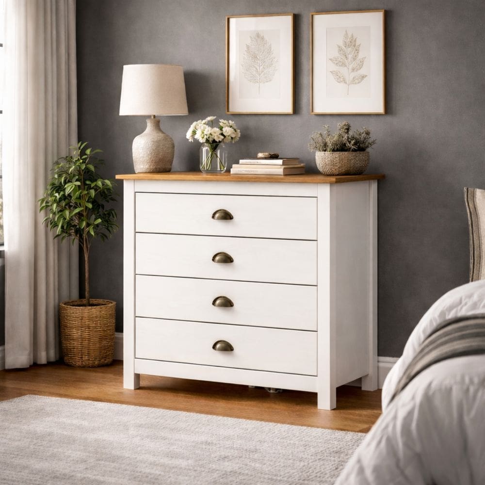 Cômoda Madeira Maciça 4 Gavetas Quarto Closet Boho Rústico