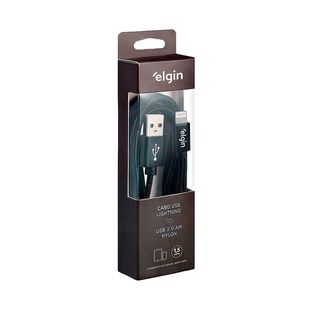 Cabo USB 2.0 Lightning Nylon Preto - 1,5M 480Mbps
