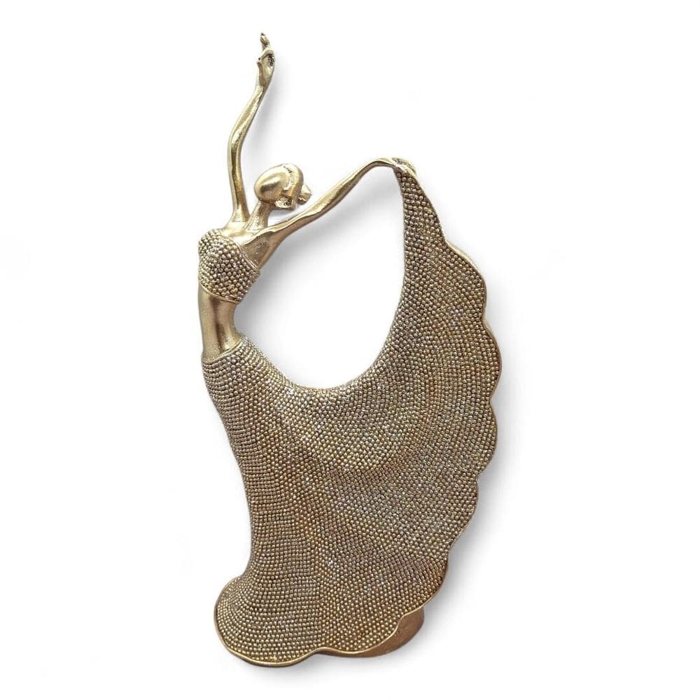 Enfeite Bailarina Brilhante Dourada Delicada Resina 25 cm