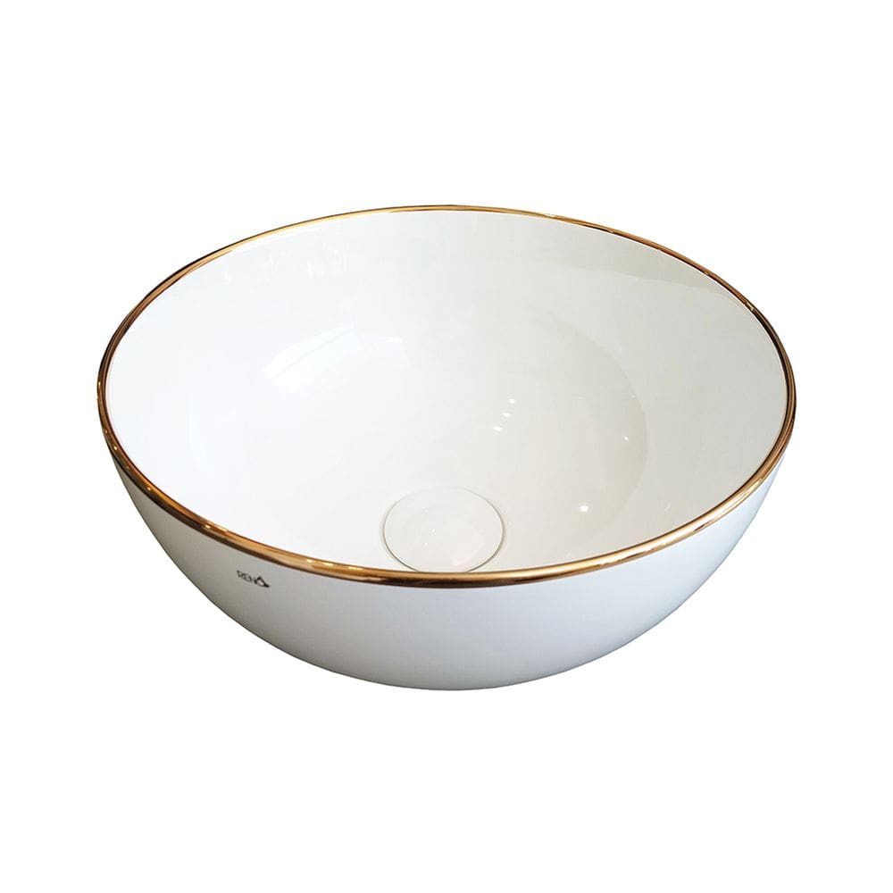 Cuba Pia de Apoio Para Banheiro Branca e Rose Gold Cerâmica Reno RC 173