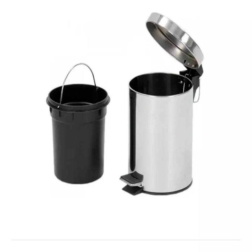 Lixeira Inox Prateada 8l Com Pedal E Cesto Removível – Luxo Retrô Vintage Para Banheiro E Cozinha