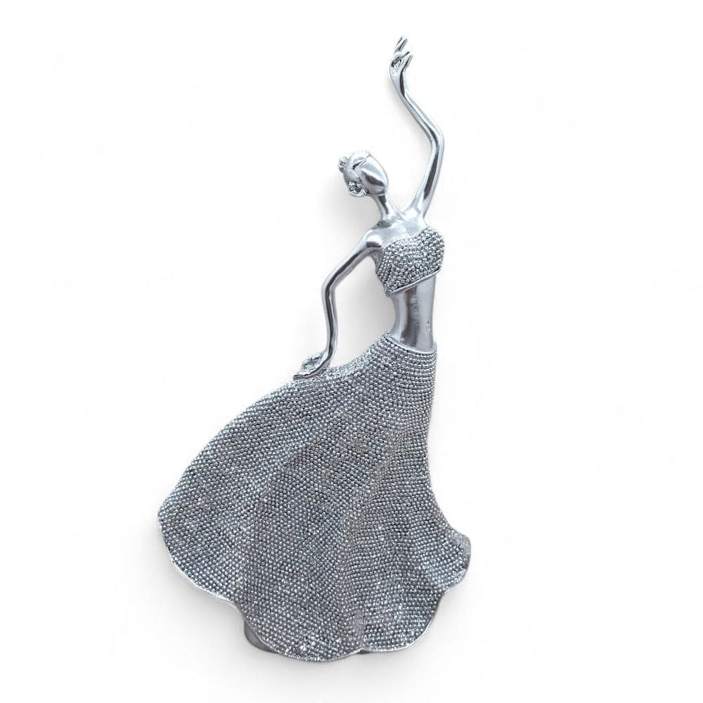 Enfeite Bailarina Brilhante Prata Graciosa Resina 25 cm