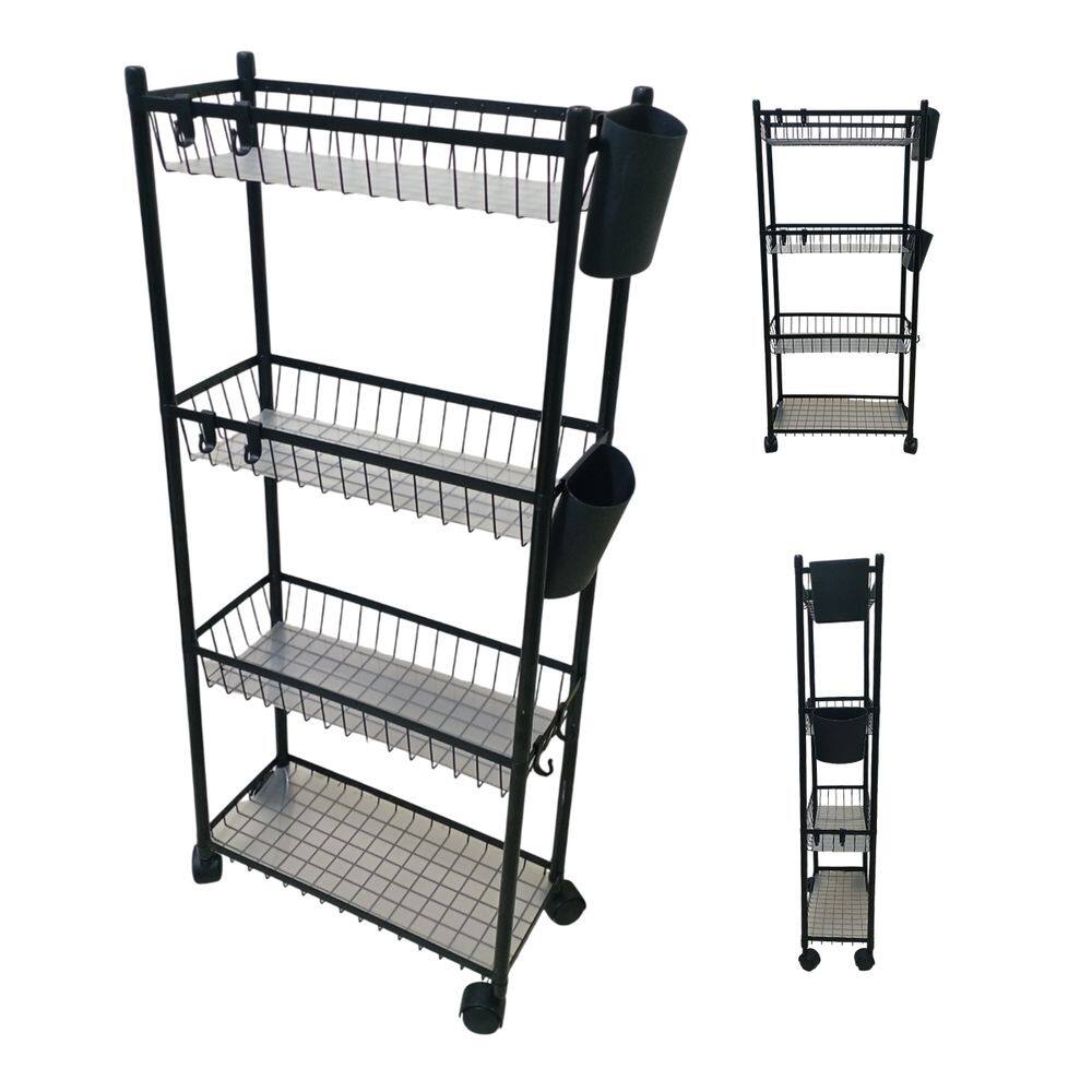 Carrinho 4 Prateleira Organizador Multiuso Cozinha Tempero Mantimentos Lavanderia Banheiro Ganchos E Escorredor Higiene