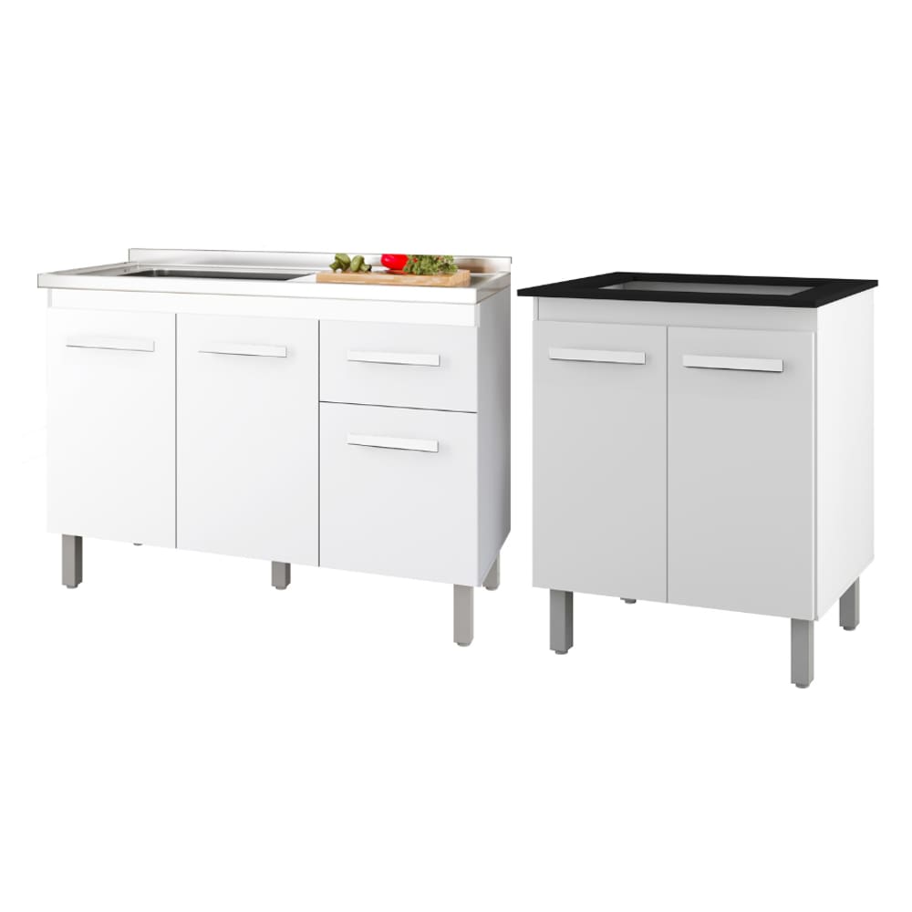 Kit Balcão Para Pia 120 cm Anita + Balcão Para Cooktop Jade 5 Bocas - Branco