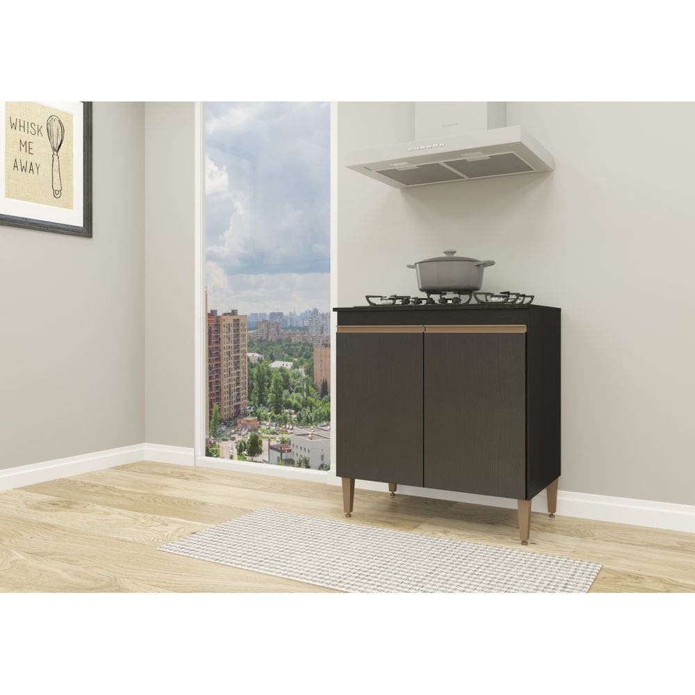 Balcão de Cooktop para Cozinha Milão com 2 Portas Menu Móveis Preto