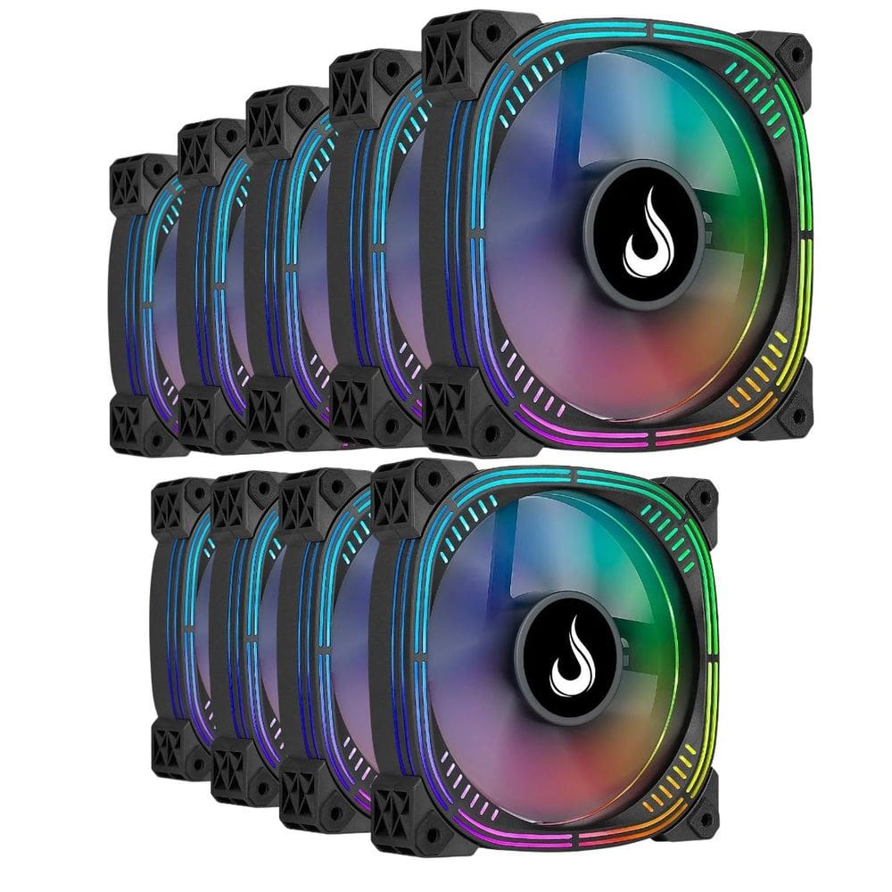 Kit 9 Fans Rise Mode Aura Pro ARGB 120mm C/ Controladora - RM-AUB-02-ARGB
