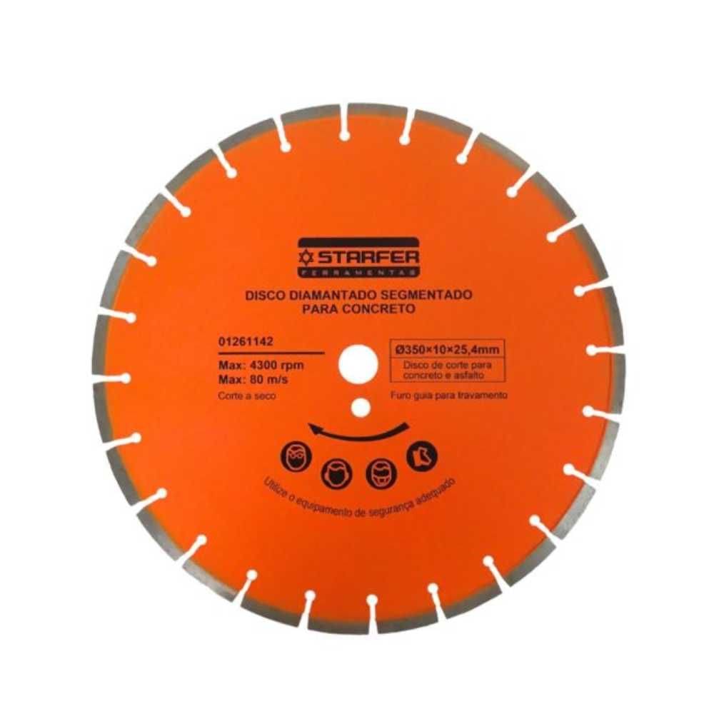 Disco De Corte 14 Pol 350mm Diamantado Segmentado Profissional Concreto E Asfalto Furo 1 Polegada Resistente 4300 Rpm