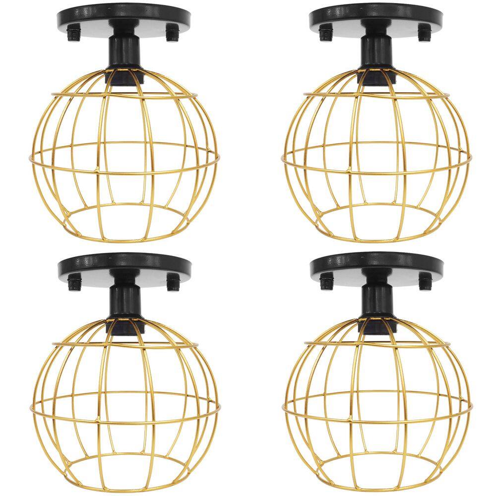 4 Lustres Teto Plafon Industrial Aramado Globo Dourado Retrô Luminária Vintage Preto Agp Ilumini