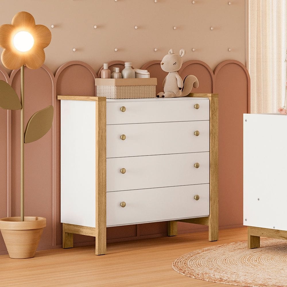 Cômoda Infantil com 4 Gavetas Flora 5135 Branco Acetinado Qmovi