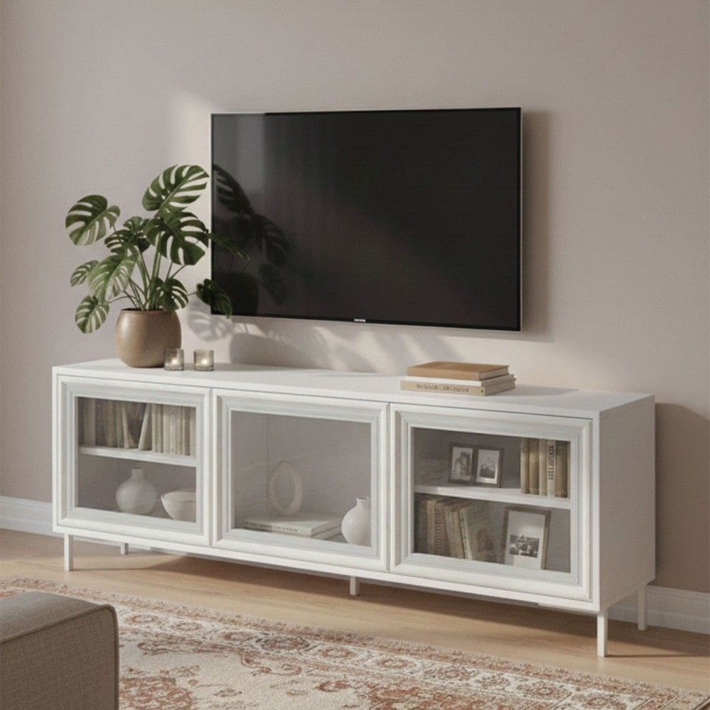 Rack para TV Até 55 Polegadas Refresh 3 Portas 2 Prateleiras com Vidro Branco - Brv