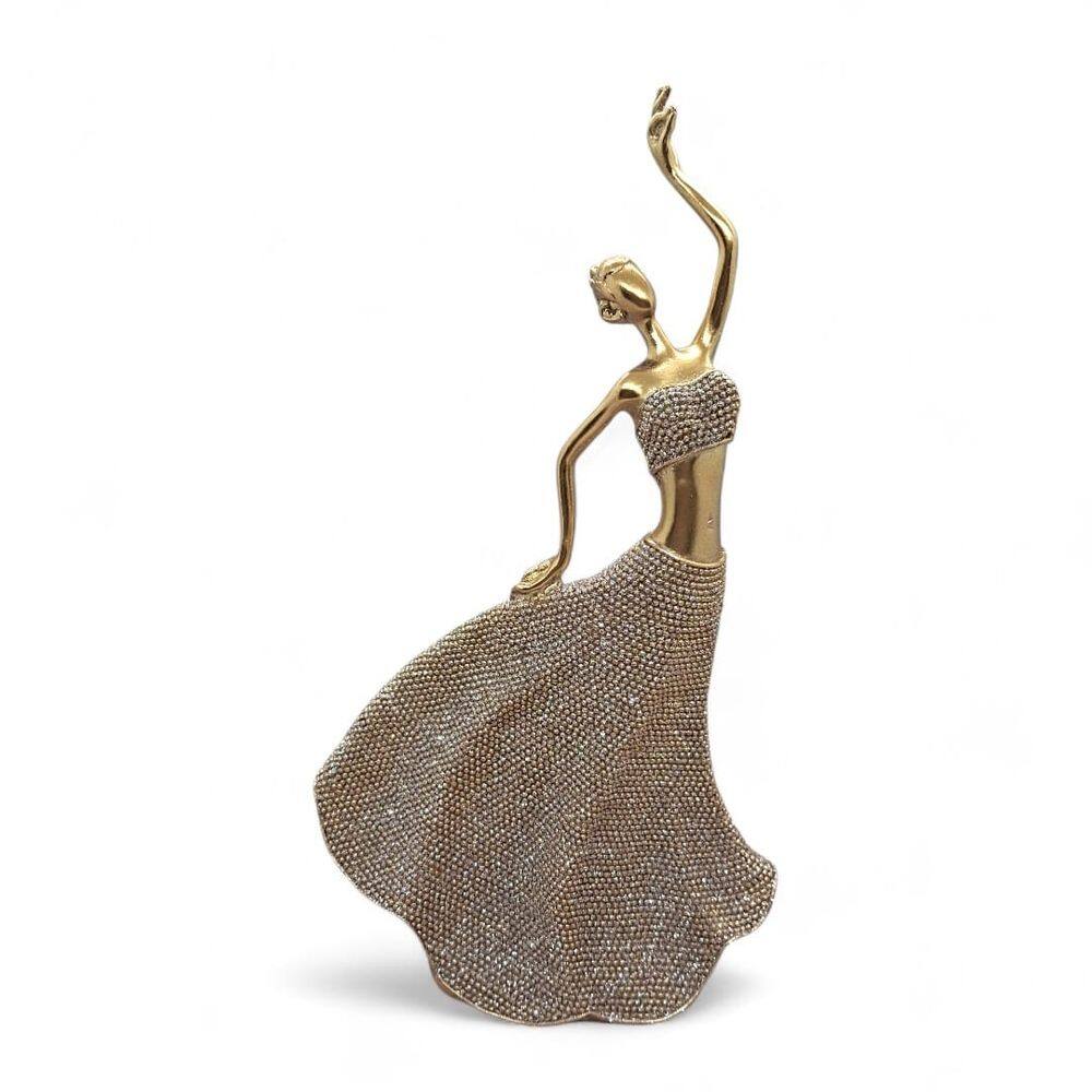 Enfeite Bailarina Brilhante Dourada Graciosa Resina 25 cm