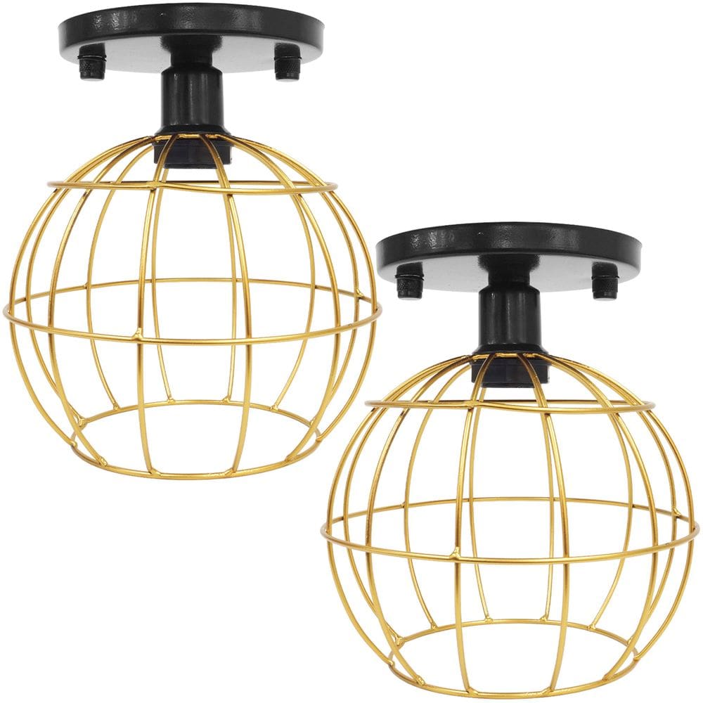 2 Lustres Teto Plafon Industrial Aramado Globo Dourado Retrô Luminária Vintage Preto Agp Ilumini