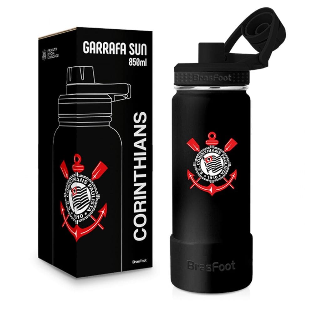 Garrafa Térmica Sun Base Silicone - Corinthians - 850ml - Brasfoot