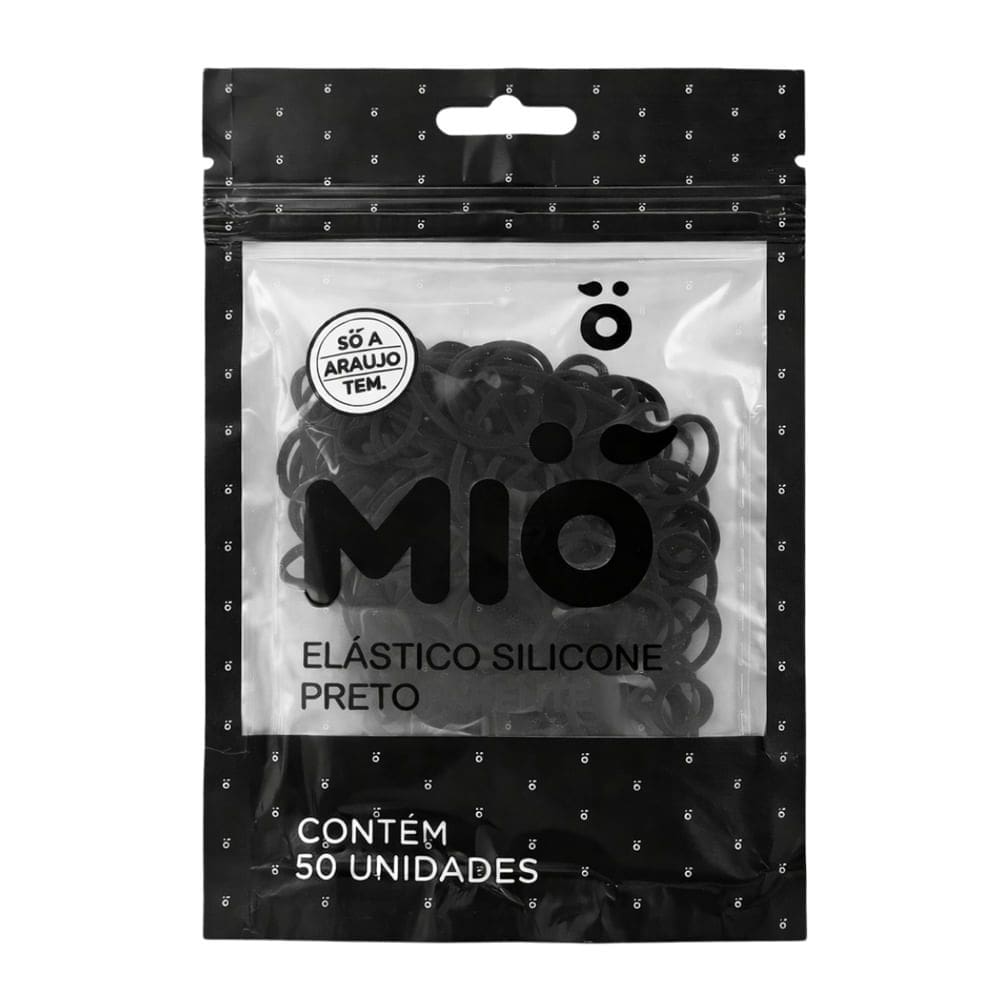 Prendedor Elástico de Silicone Mió Preto para Cabelo 50 Unidades