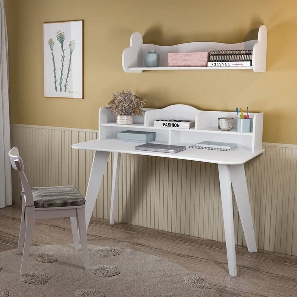 Conjunto de Sala de Estar Prateleira Love e Escrivaninha Sofia Branco