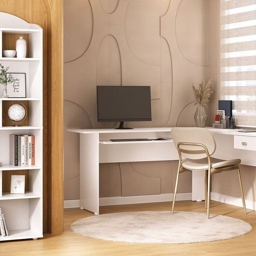 Conjunto Sala de Estar Escrivaninha Cannes e Estante Arco Branco
