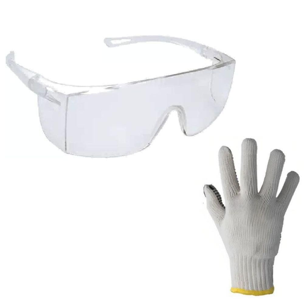 Kit 50 Luvas De Malha Pigmentada 9 + 50 Óculos De Proteção