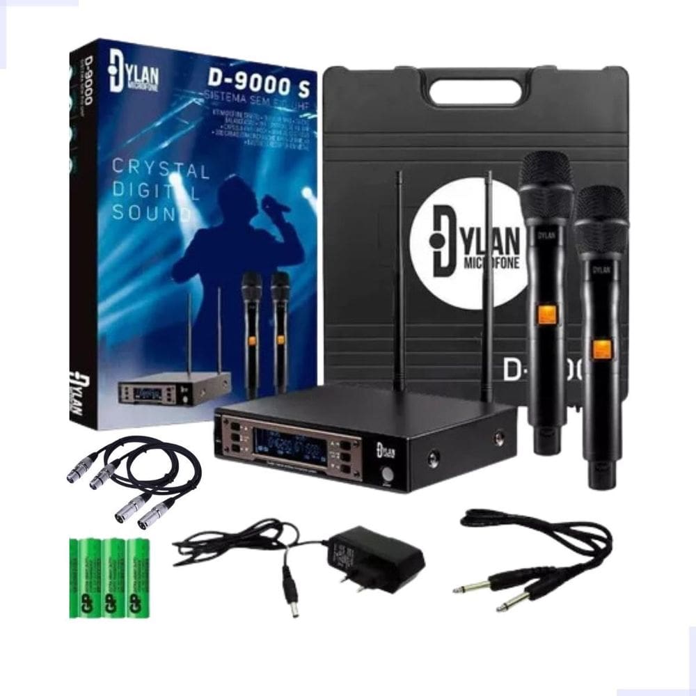 Microfone Sem Fio Duplo Dylan D9000S Uhf + 2 Cabos Xlr