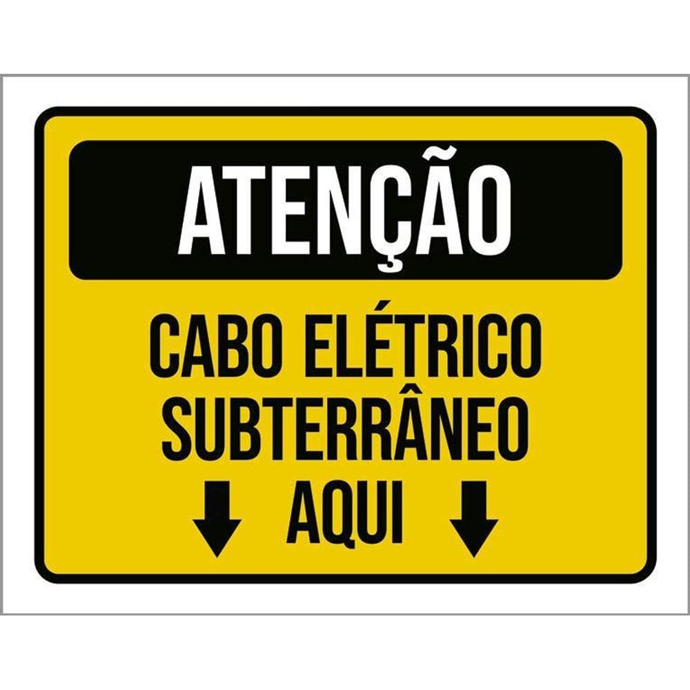 Kit 3 Placa Acm Cabo Elétrico Subterrâneo Aqui Seta 18X23