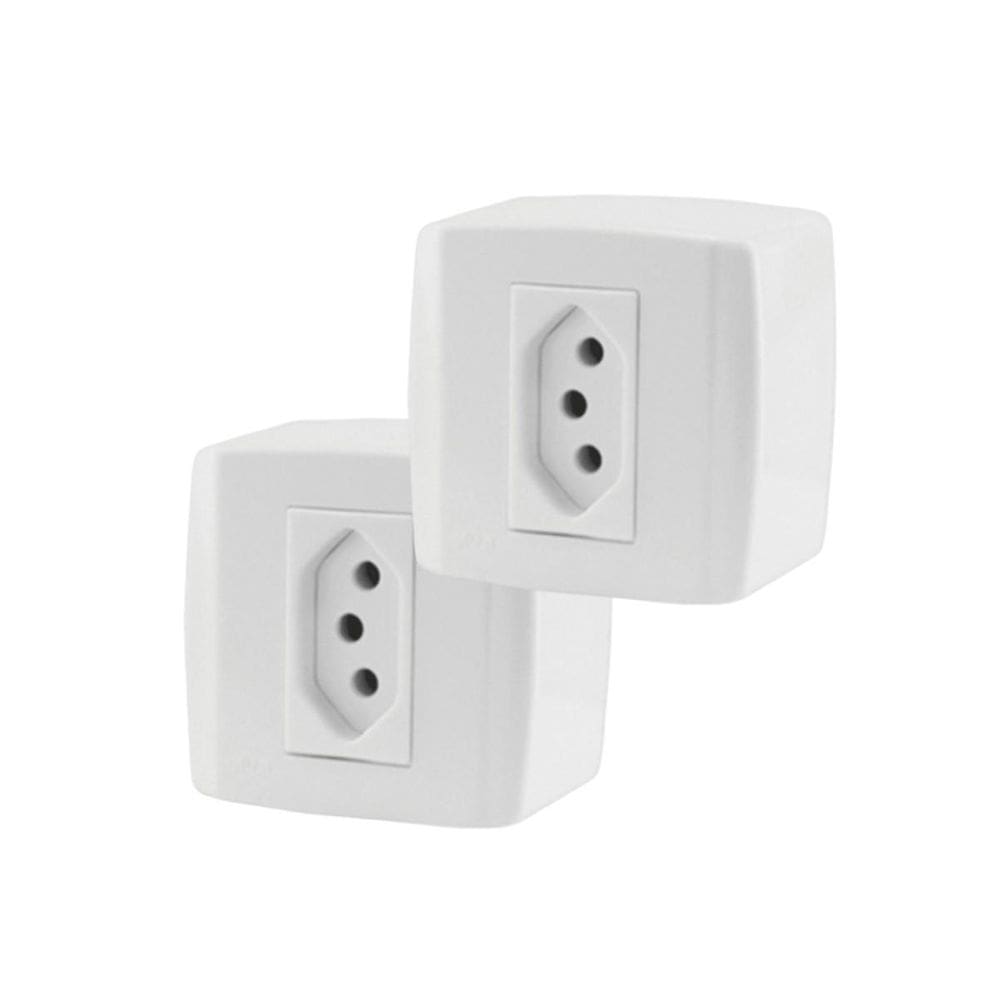 Kit 2 Tomada Sobrepor Externa 20A 2P+T 250V Branco Ilumi