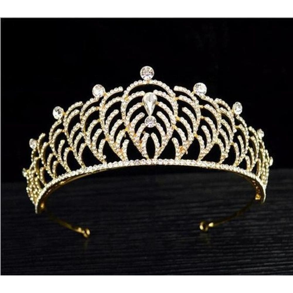 Coroa Tiara Arranjo Cabelo Noiva Strass Dourada Debutante