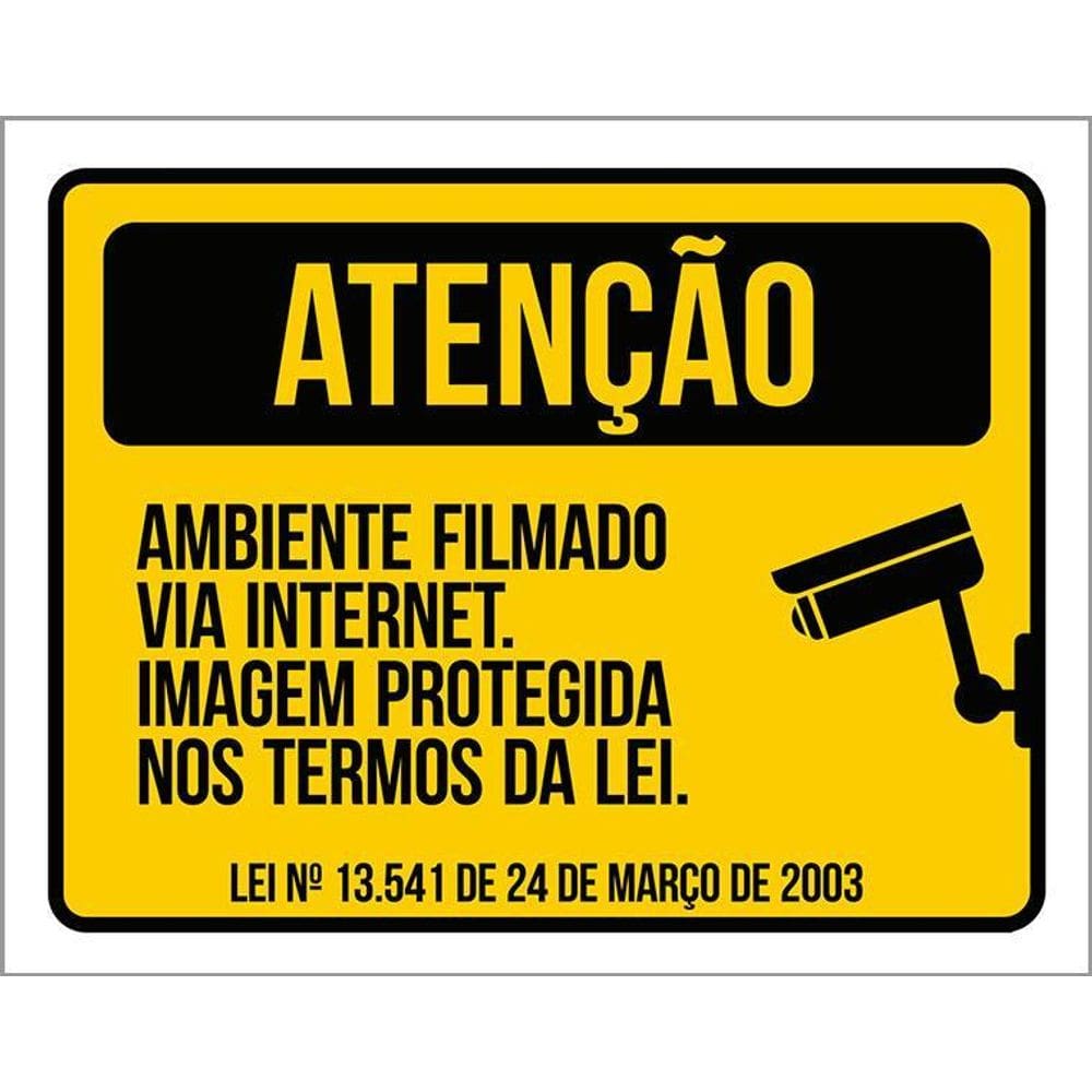 Placa Acm Ambiente Filmado Internet Lei 18X23