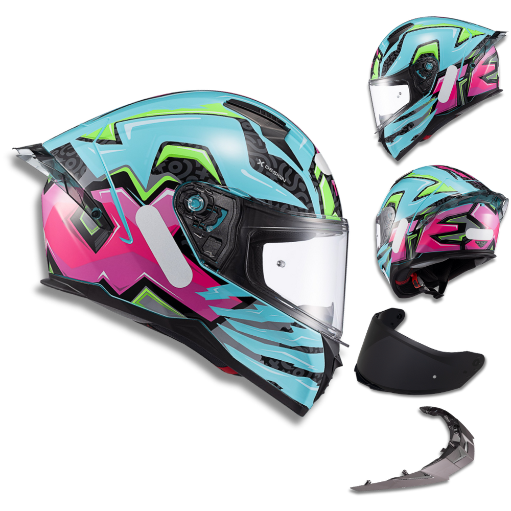 Capacete Texx Rptr Arcd Azul Rosa e Verde