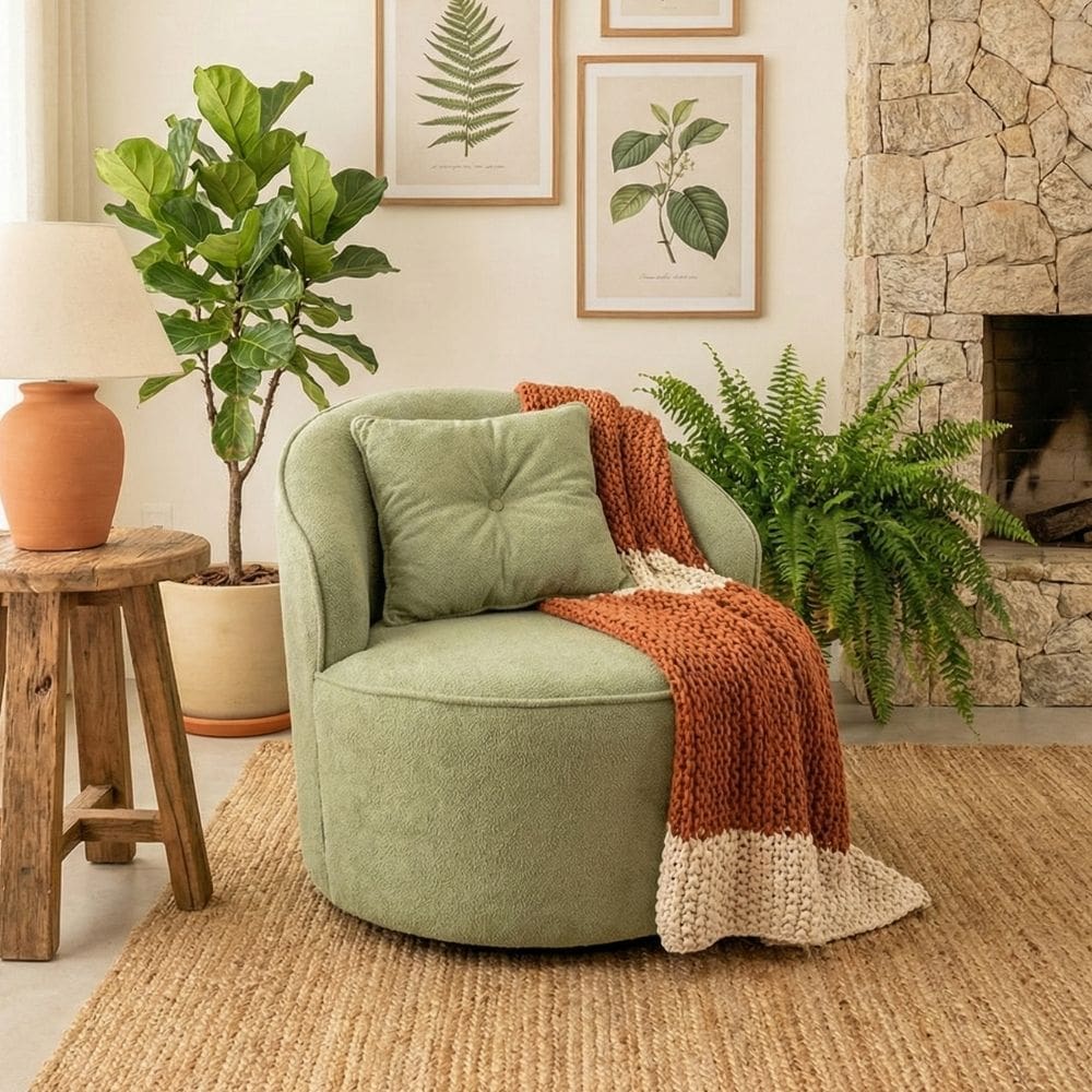 Poltrona Orgânica Decorativa Confortável Amore Bouclê Verde Oliva - Montanari`s Decor