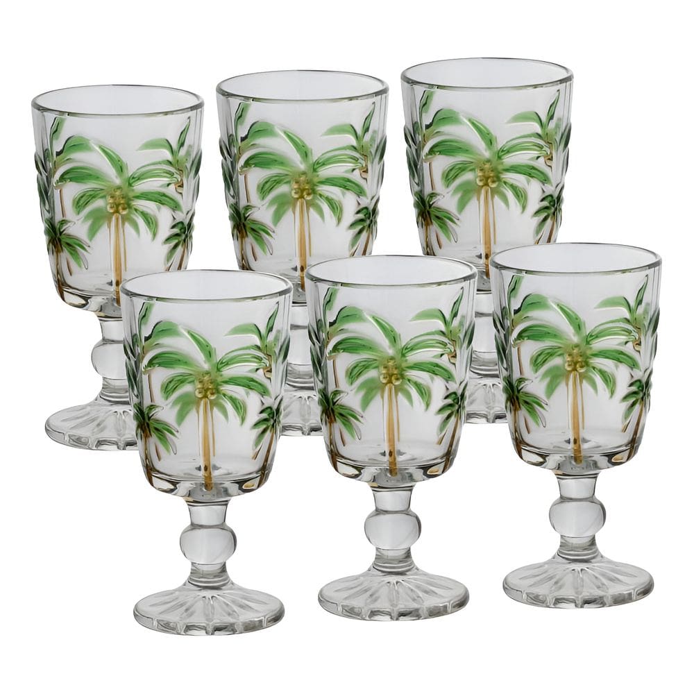 Kit Taça De Vidro Água Tropical Palm Handing Lyor 6 Peças