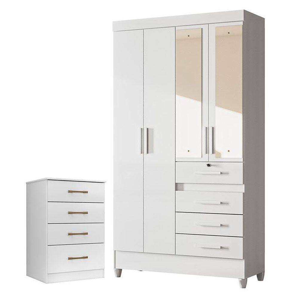 Guarda Roupa Infantil Sobral com Espelho e Cômoda MS913 Branco Brilho – Moval