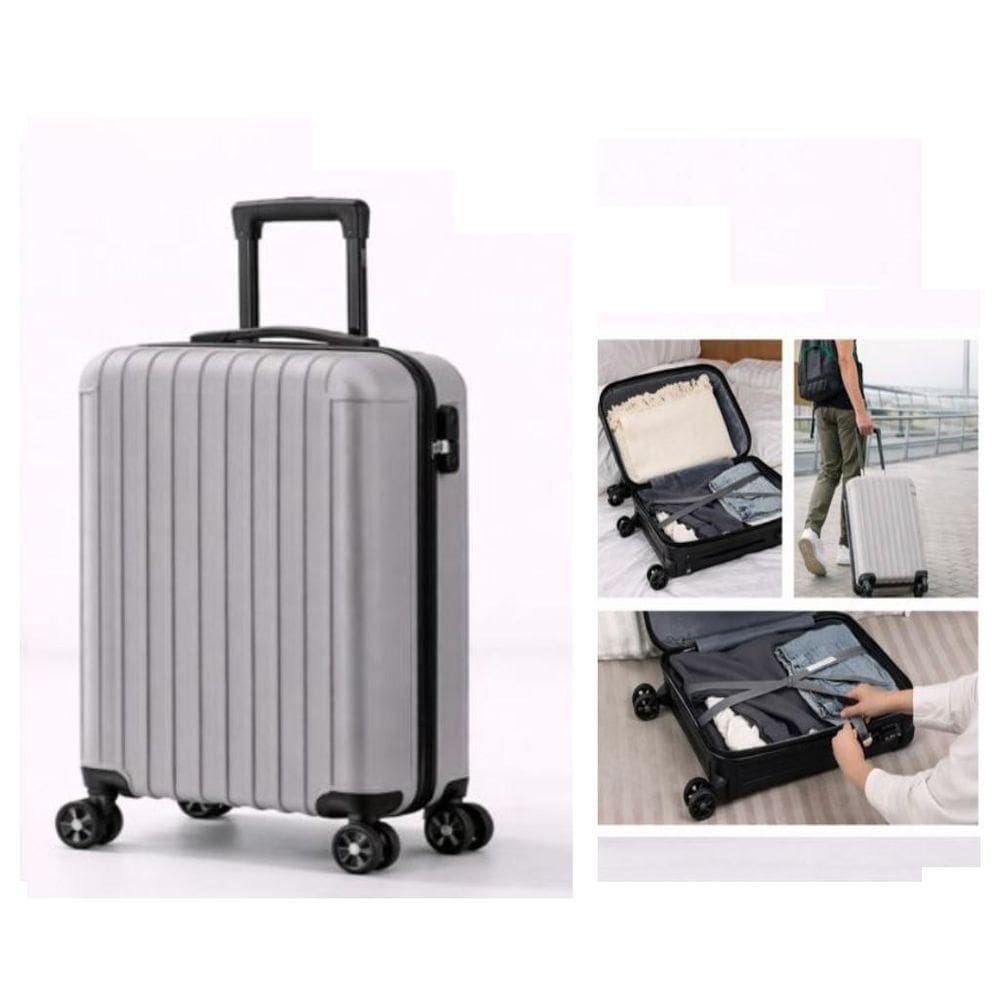 Mala De Bordo Rígida Em Abs Cinza Com Giro 360° E Alça Retrátil – Praticidade E Elegância Para Viagens