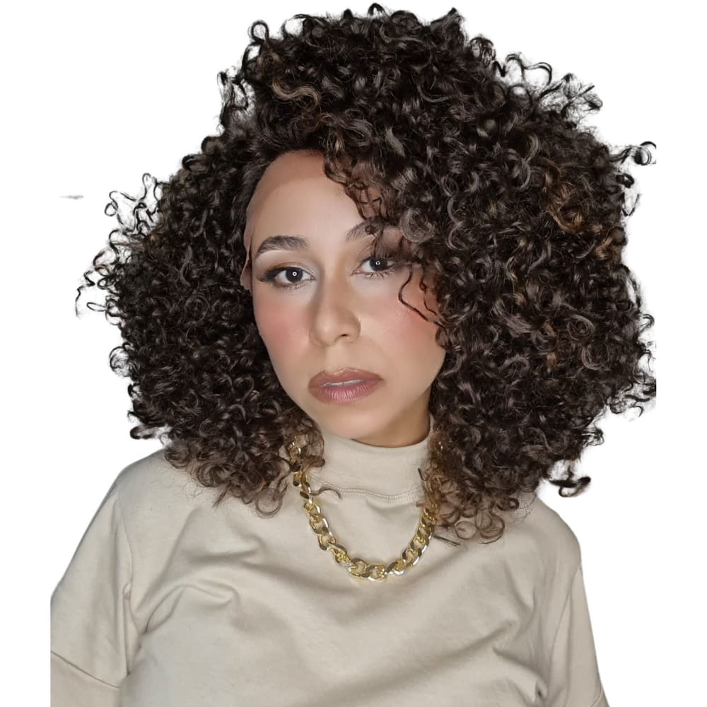 Peruca lace cacheada curta fibra futura repartição livre