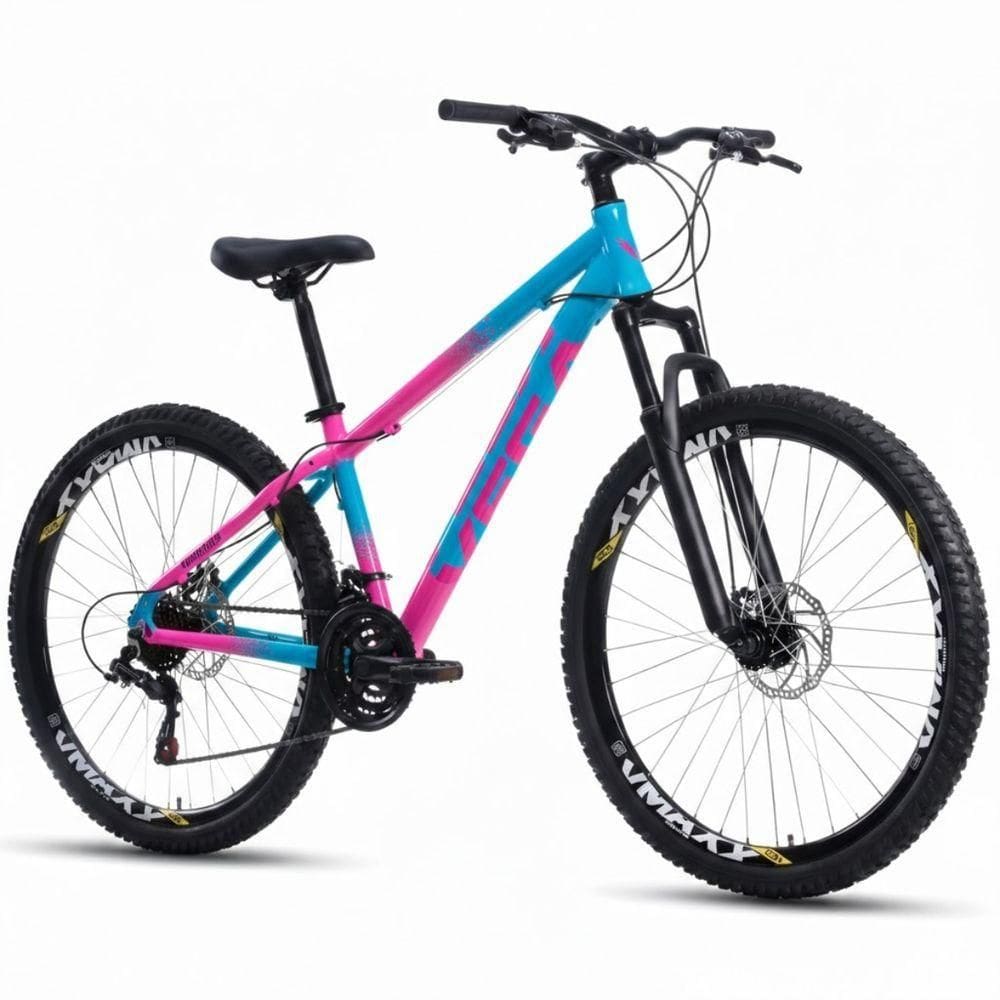 Bicicleta Aro 26 Vega Warrior Alumínio Tipo Bike Vikingx 21 Vel Freio A Disco Aero Vmaxx Grau Suspensão Rosa/azul