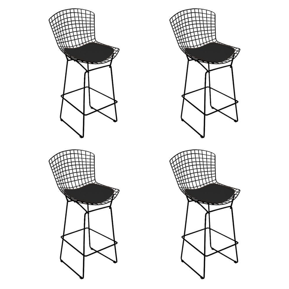 Kit 4 Banquetas Bertoia Preta D60 Com Assento Preto