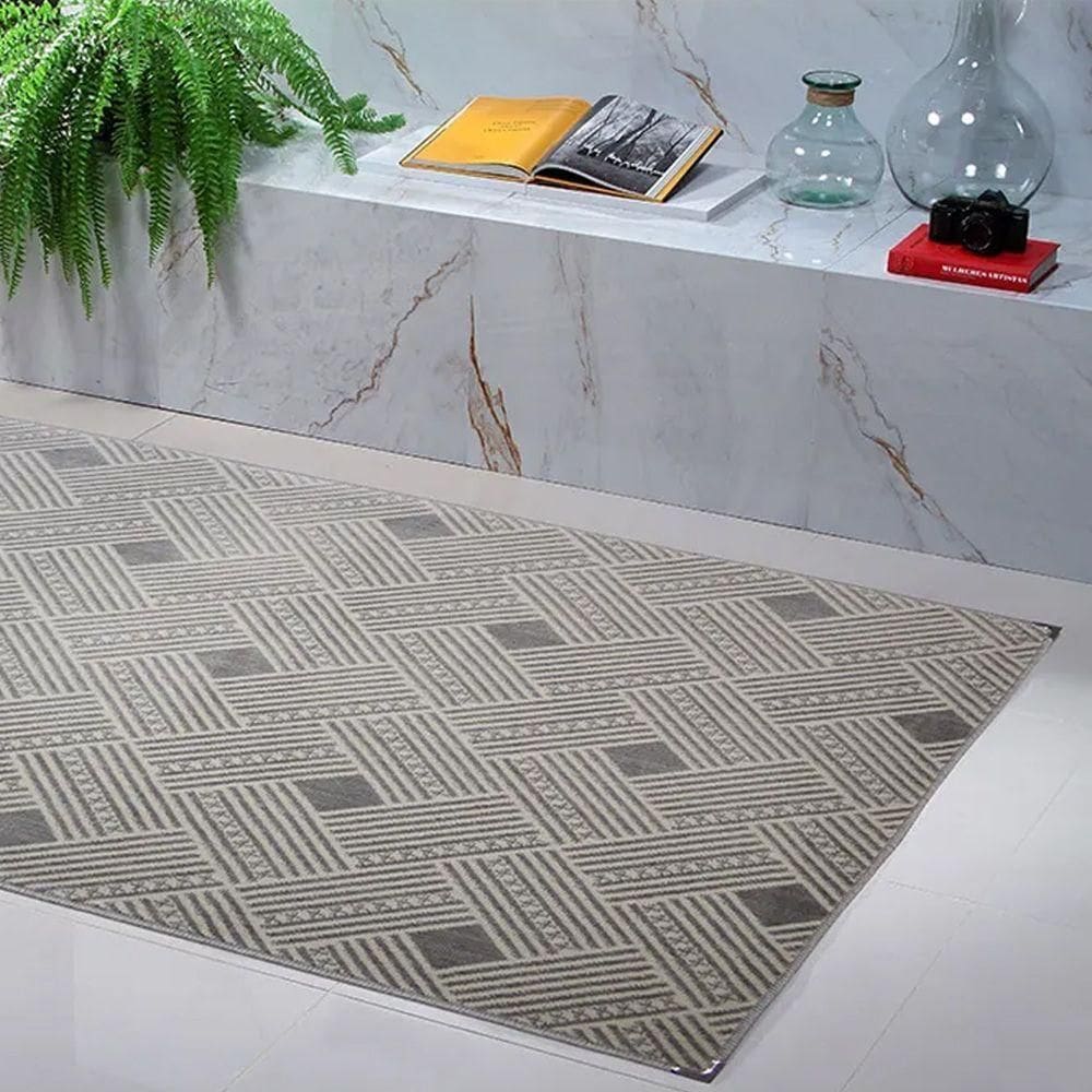 Tapete Sala Escritório Antiderrapante Andino A-121 Cinza Titulos 2m X 2,5m