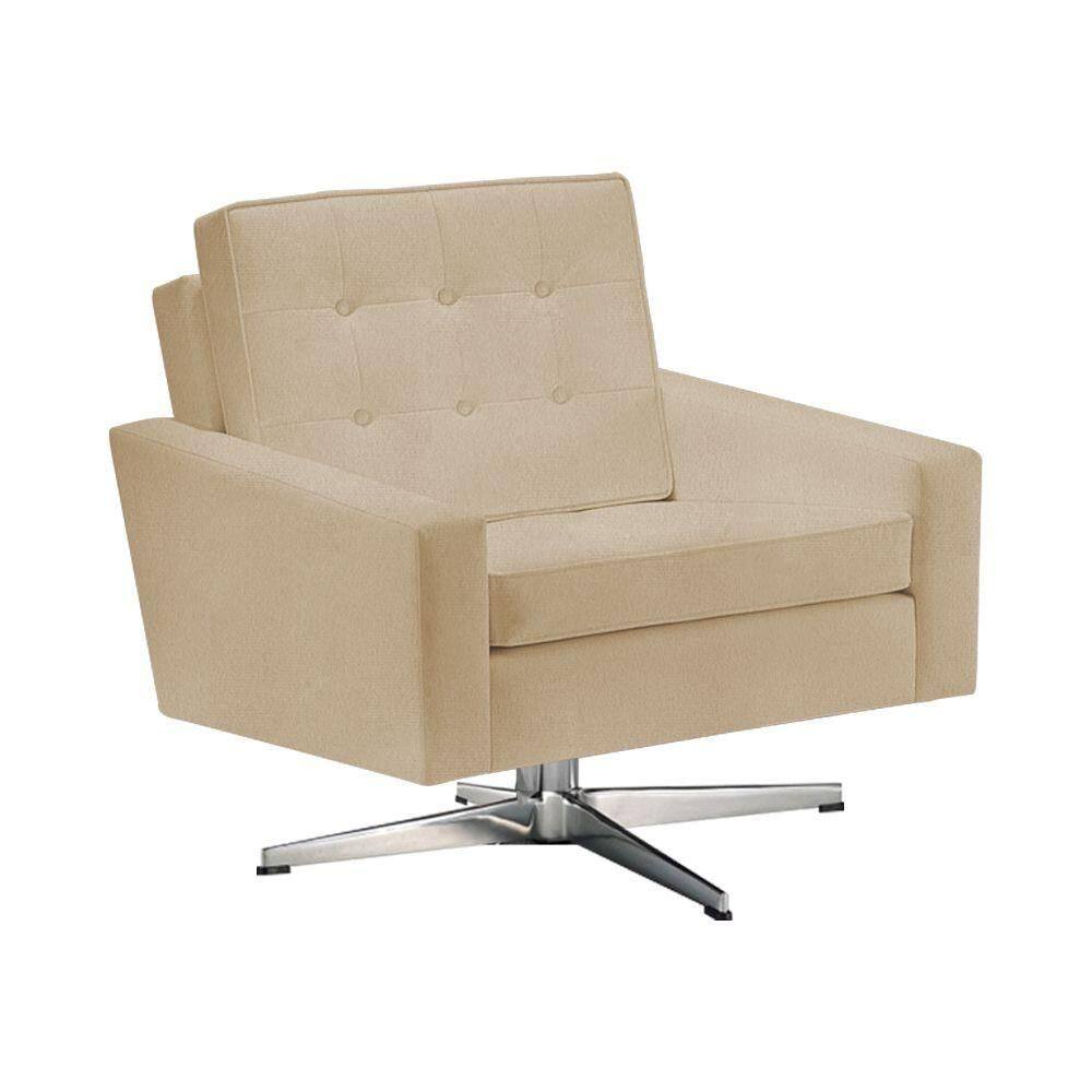 Poltrona Fk Giratória Suede Bege Base Alumínio